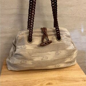 Carla Marchi Women's Shoulder Bag Leather Braided Straps Unique Toggle Closure